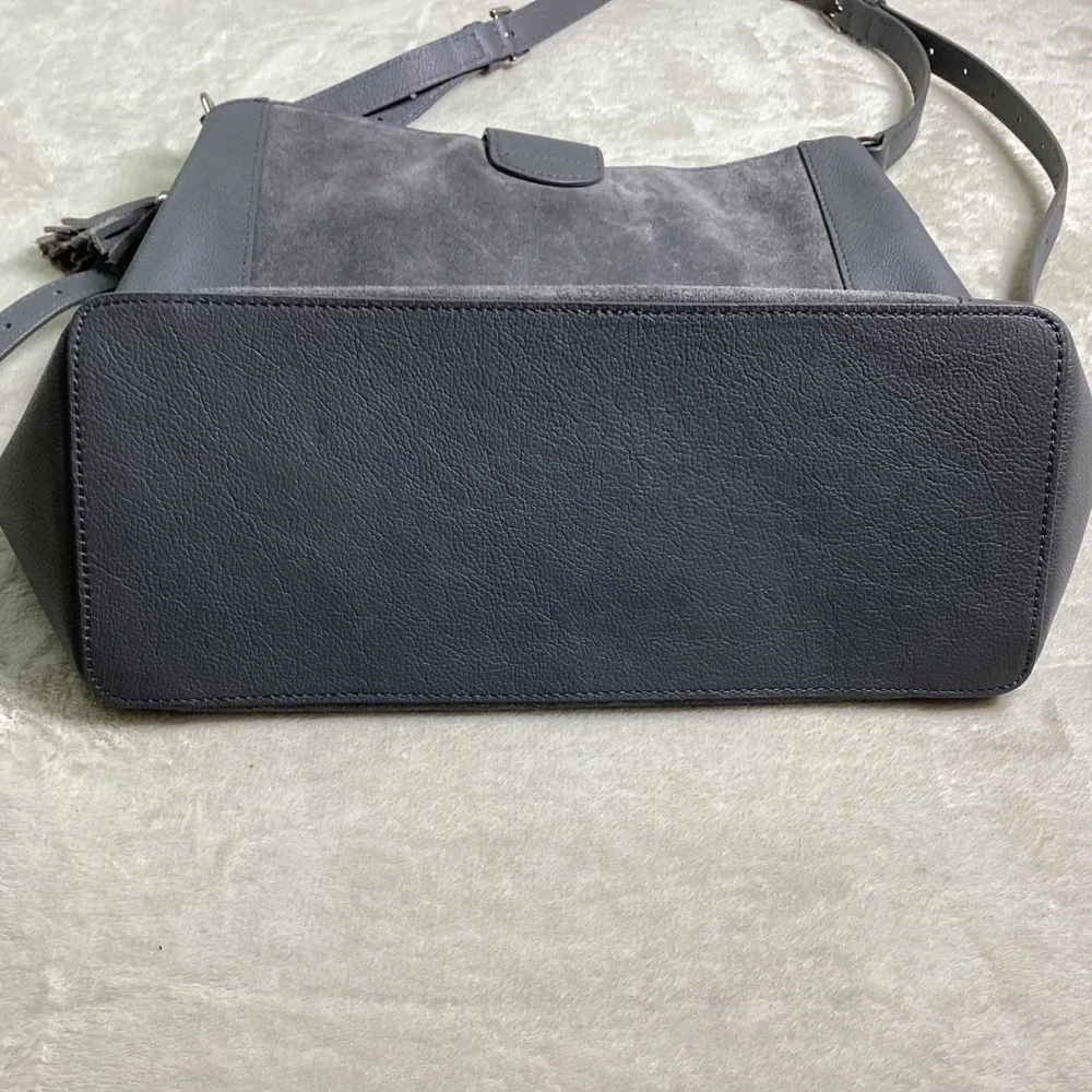 Talbots Grey Leather Suede Shoulder Bag Tassel Shoulder Hobo Charcoal VN5312